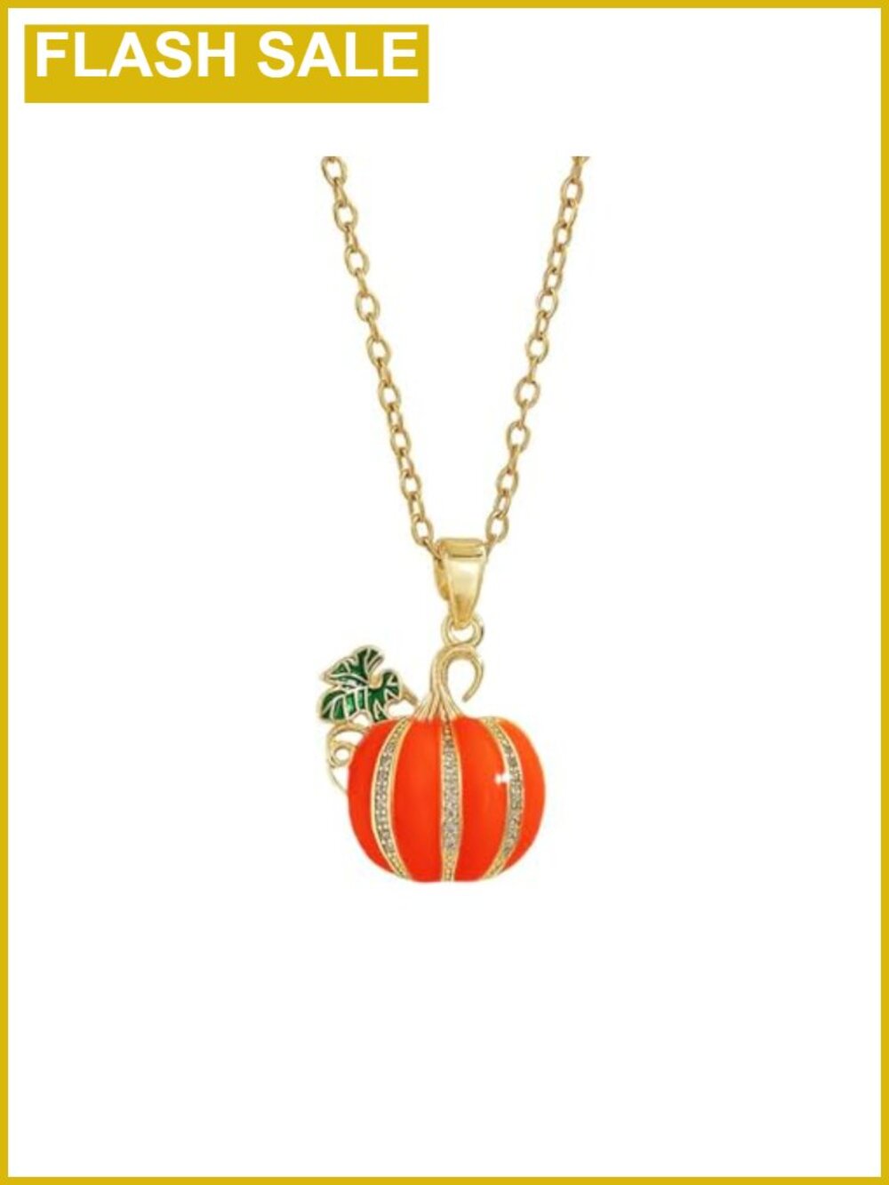 Rhinestone Pumpkin Pendant Necklace Gold-Tone Link Chain Adjustable 18"
